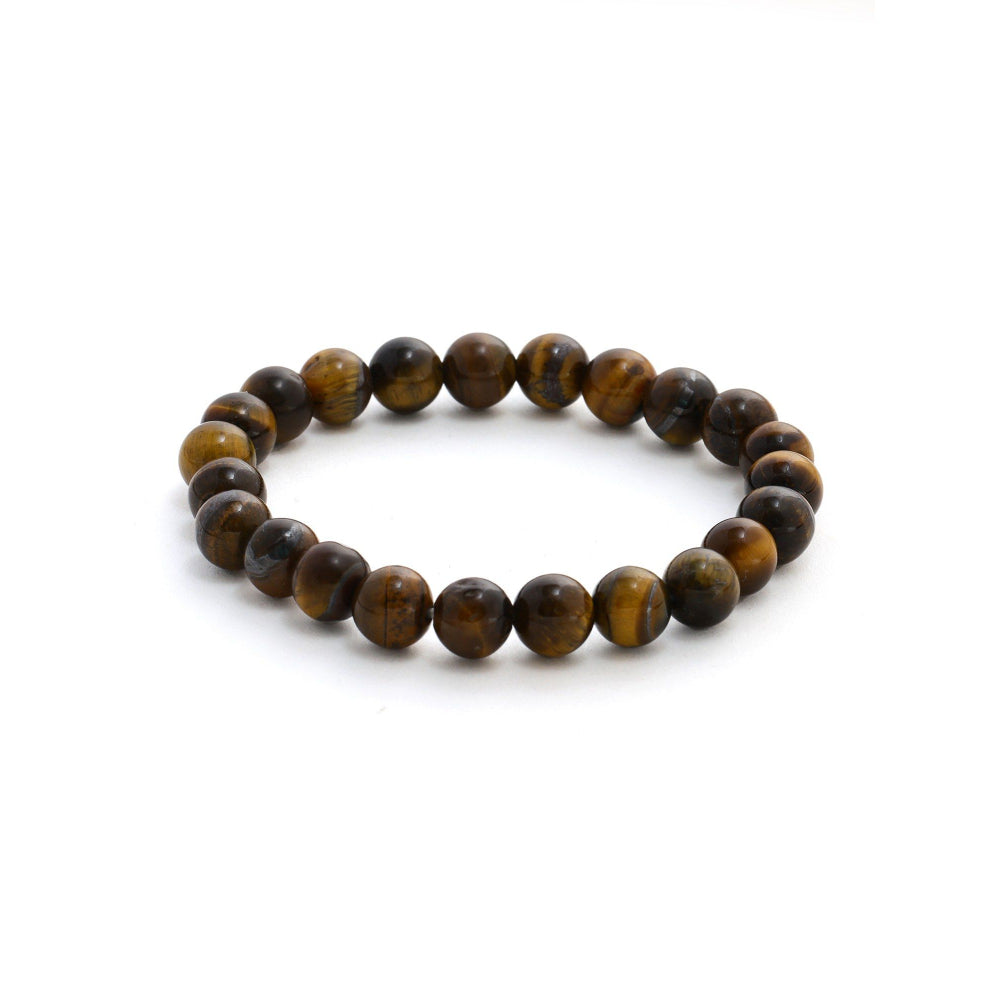 Ruby Raang Studio Tiger Eye Brown & Black Round Crystal Beads Elastic Bracelet -Brown