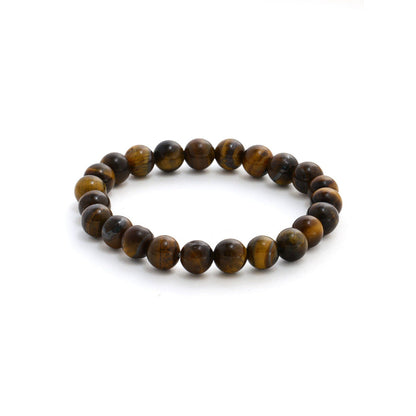 Ruby Raang Studio Tiger Eye Brown & Black Round Crystal Beads Elastic Bracelet -Brown