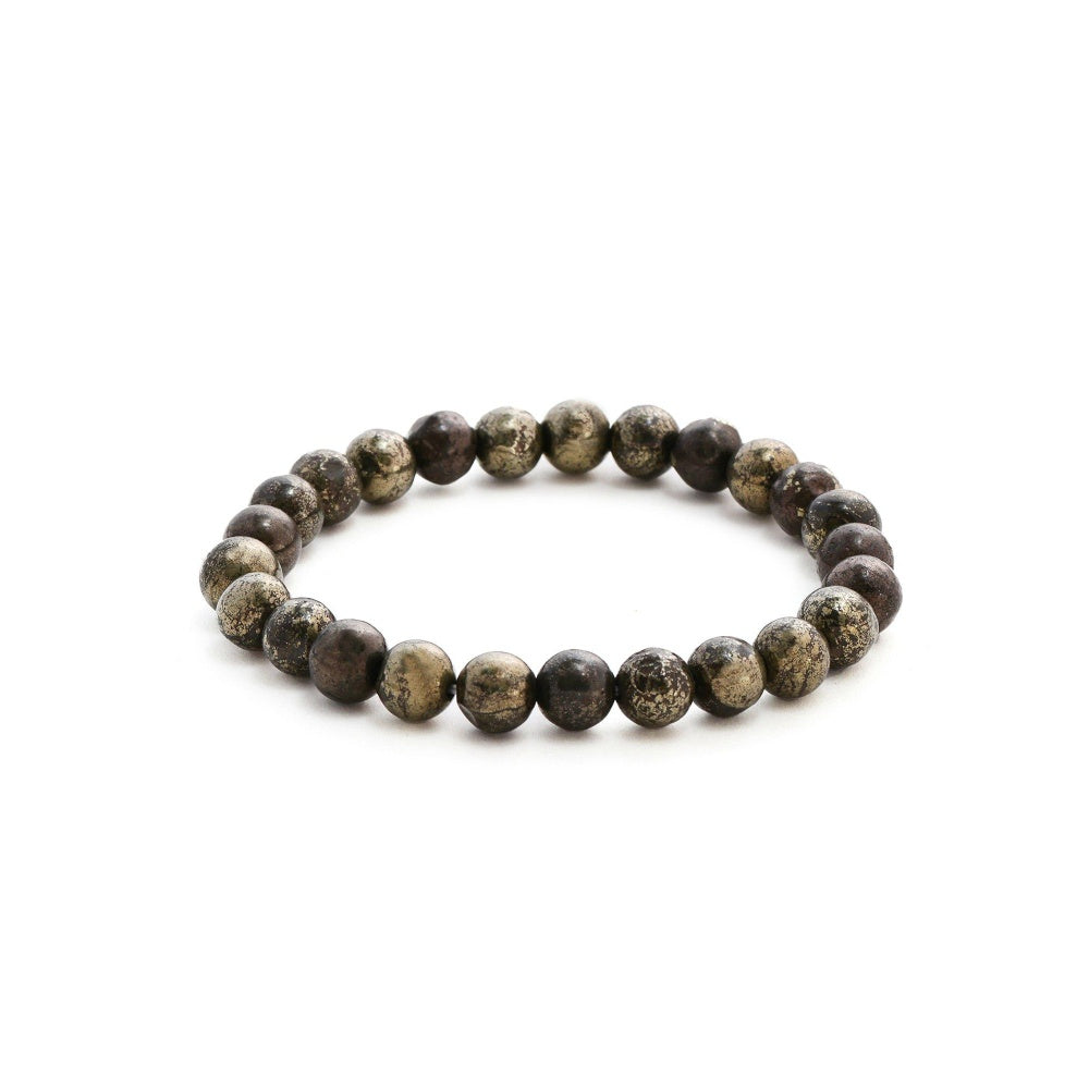 Ruby Raang Studio Pyrite Metal Grey Round Elastic Bracelet