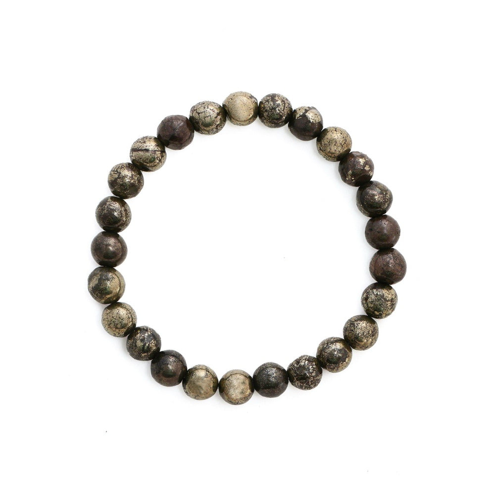 Ruby Raang Studio Pyrite Metal Grey Round Elastic Bracelet
