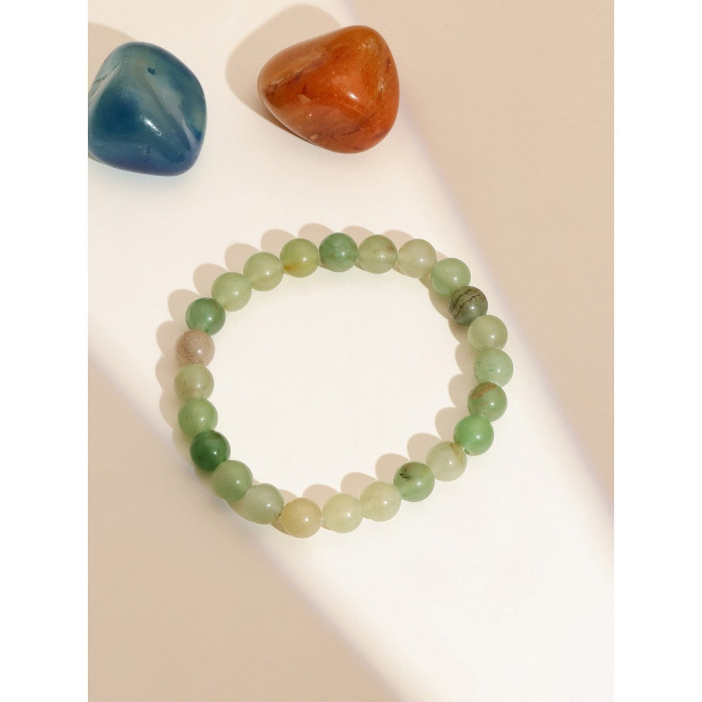 Ruby Raang Studio Green Avanturine Beads Elastic Bracelet -Green