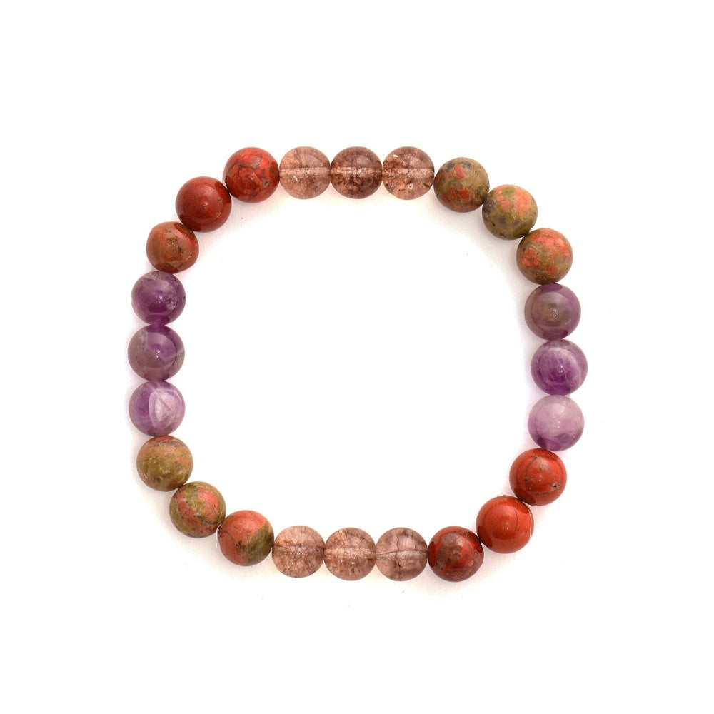 Ruby Raang Studio Red Carnelian, Lapis Lazuli, Amethyst & Green Avanturine Crystal Beads Bracelet