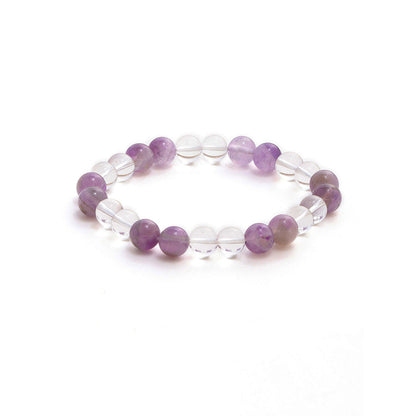 Ruby Raang Studio Clear Quartz & Amethyst White & Purple Beads Elastic Bracelet -Multi-Color