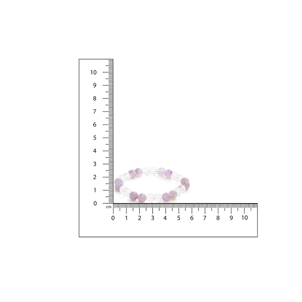 Ruby Raang Studio Clear Quartz & Amethyst White & Purple Beads Elastic Bracelet -Multi-Color