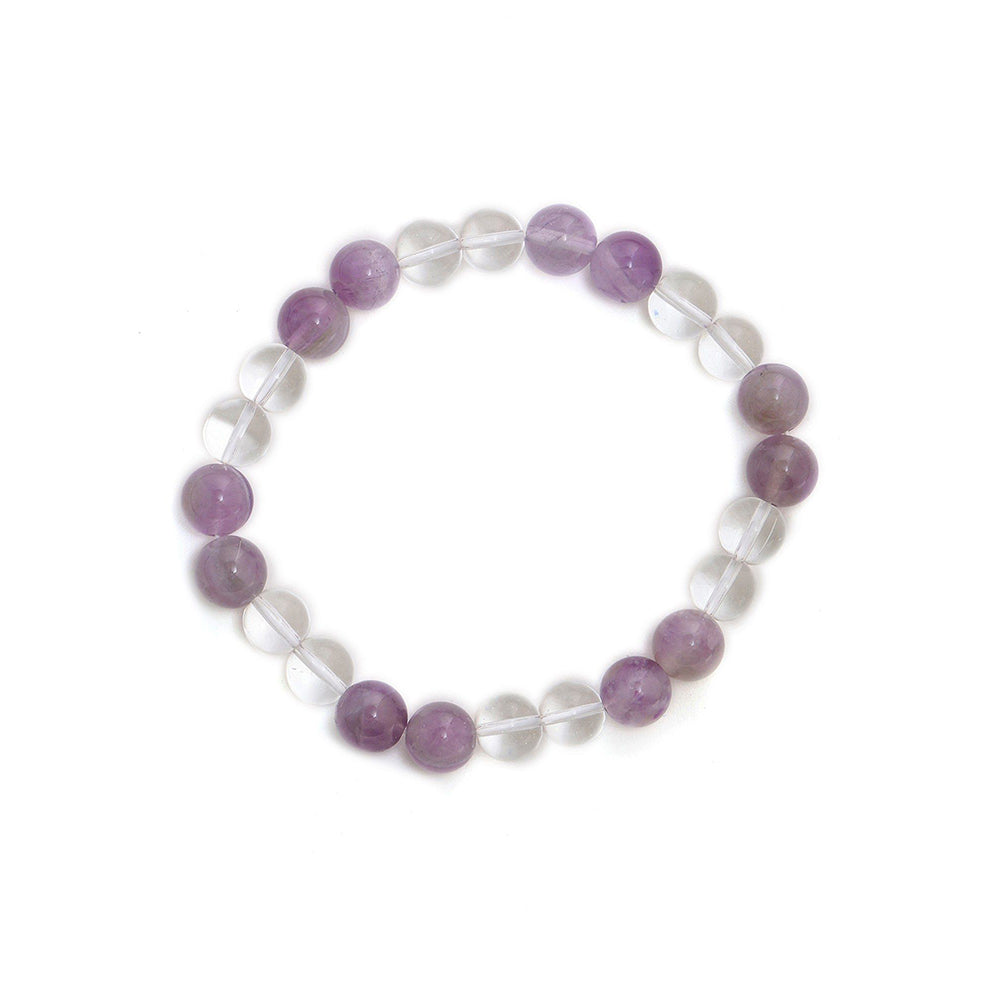 Ruby Raang Studio Clear Quartz & Amethyst White & Purple Beads Elastic Bracelet -Multi-Color
