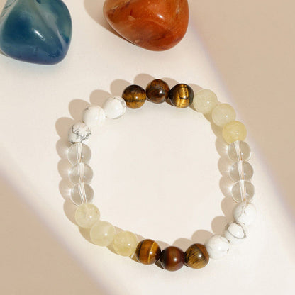 Ruby Raang Studio Clear Quartz & Tiger Eye Multicoloured Crystal Beads Bracelet -Multi-Color