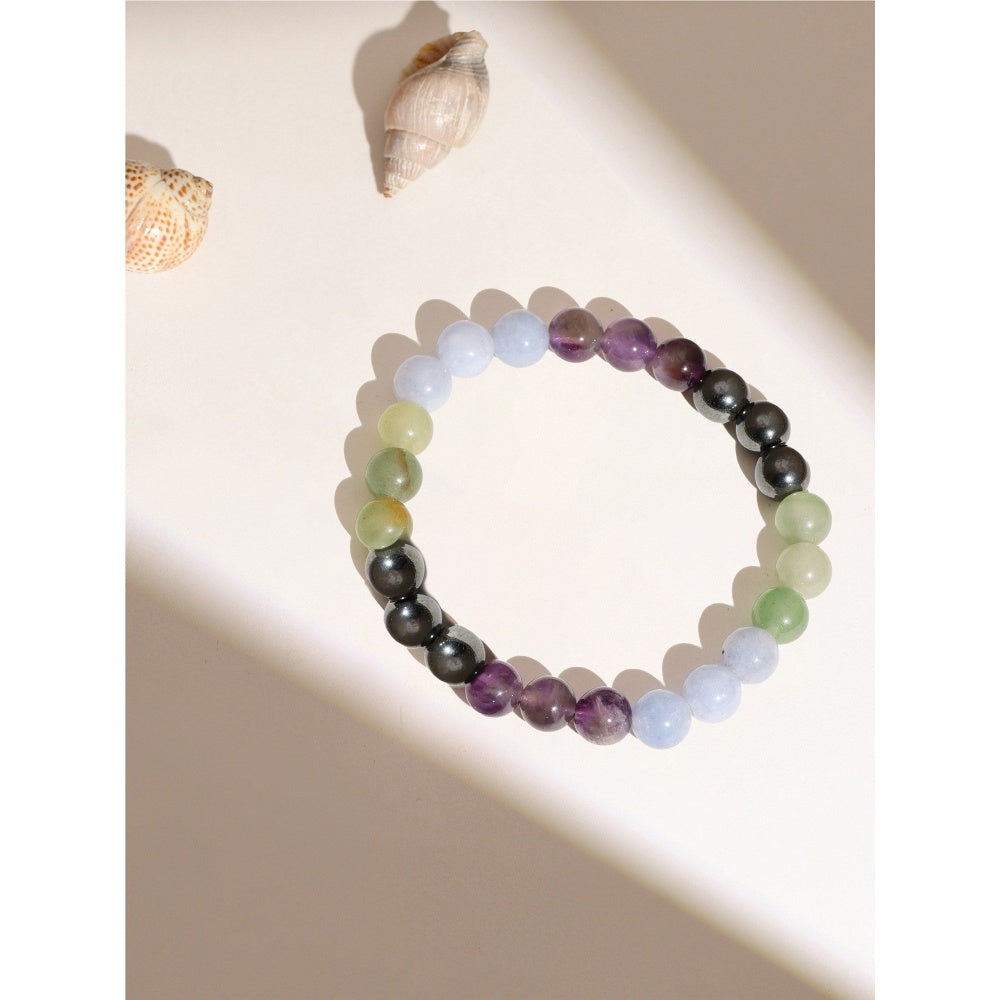 Ruby Raang Studio Multicoloured Round Crystal Beads Elastic Bracelet