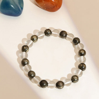 Ruby Raang Studio Clear Quartz & Pyrite Black & White Beads Bracelet -Multi-Color