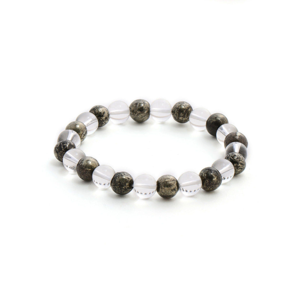Ruby Raang Studio Clear Quartz & Pyrite Black & White Beads Bracelet -Multi-Color