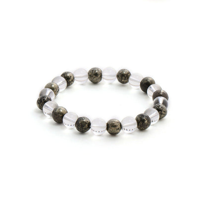 Ruby Raang Studio Clear Quartz & Pyrite Black & White Beads Bracelet -Multi-Color