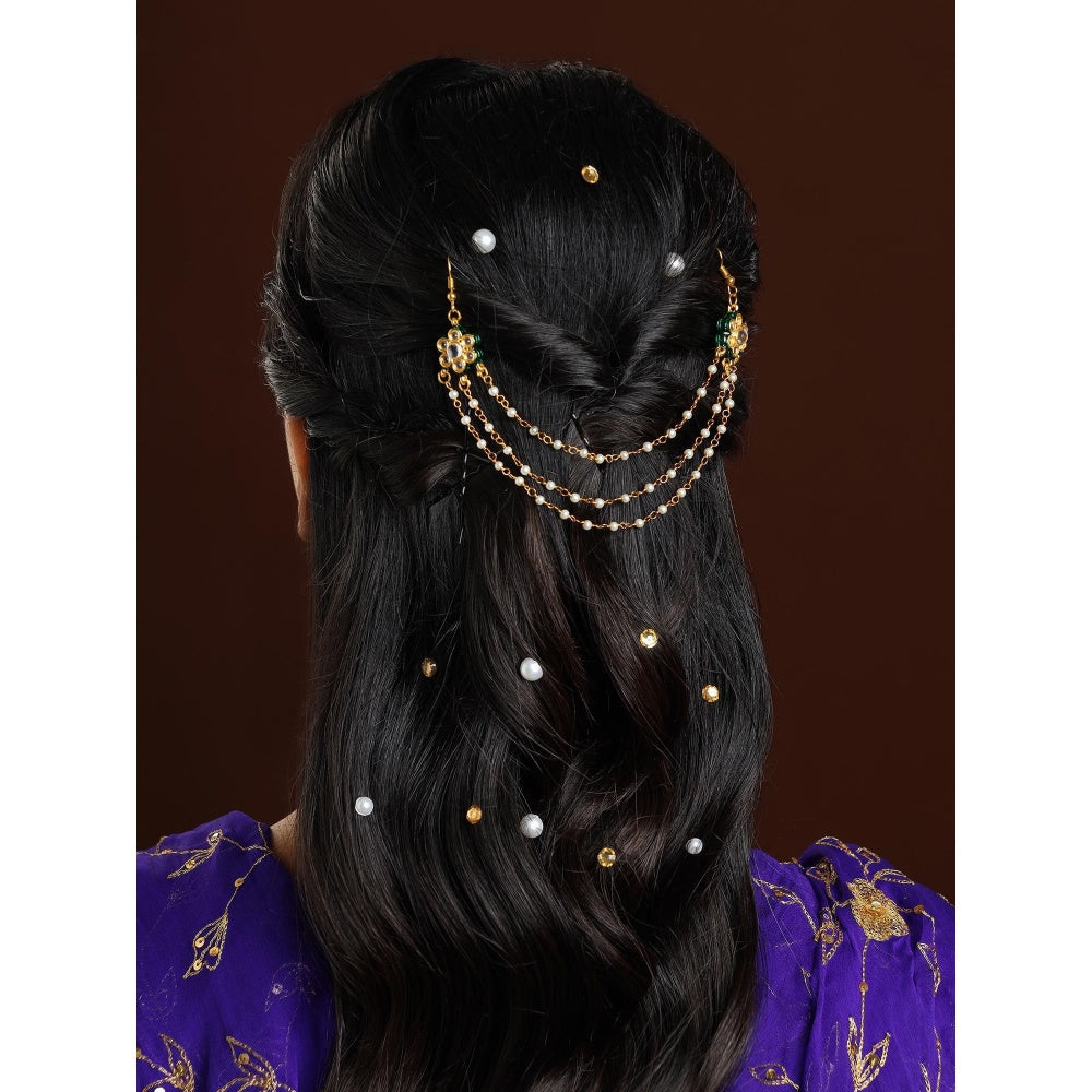 Ruby Raang Studio White Brass Gold Plated Kundan Hair Chain
