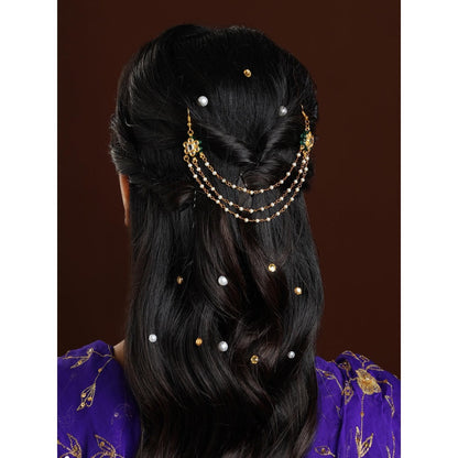 Ruby Raang Studio White Brass Gold Plated Kundan Hair Chain