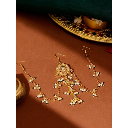 Ruby Raang Studio White Brass Gold Plated Kundan Hair Chain