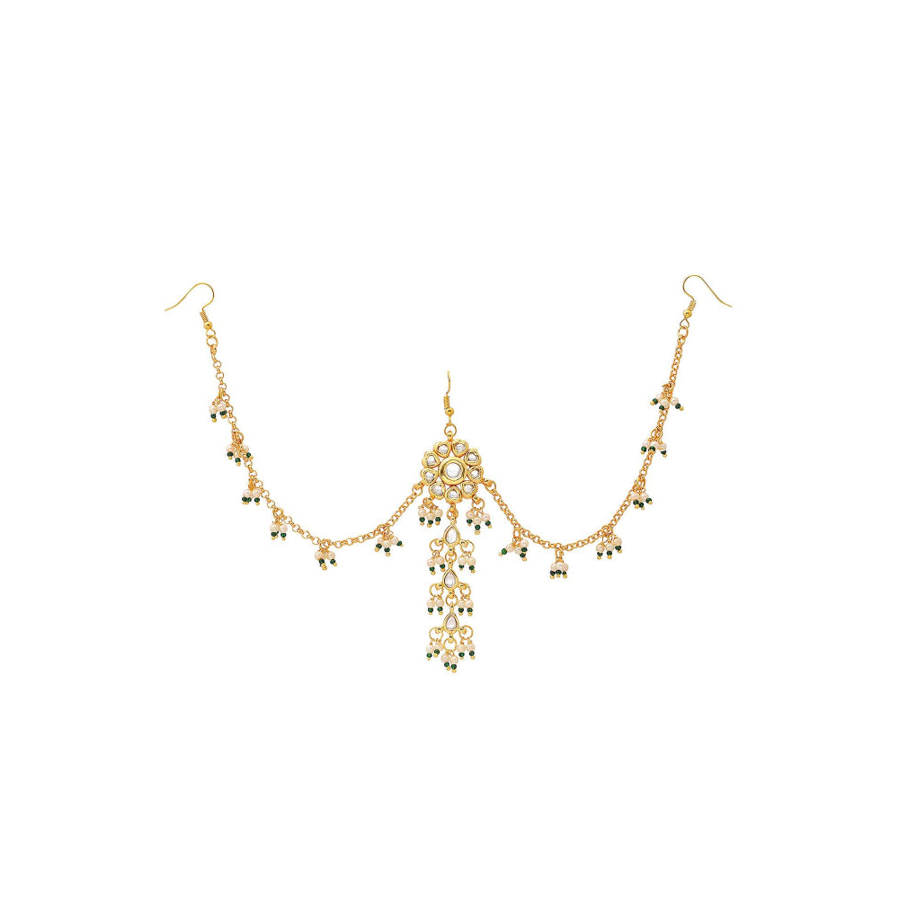 Ruby Raang Studio White Brass Gold Plated Kundan Hair Chain