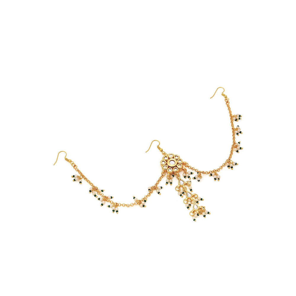 Ruby Raang Studio White Brass Gold Plated Kundan Hair Chain