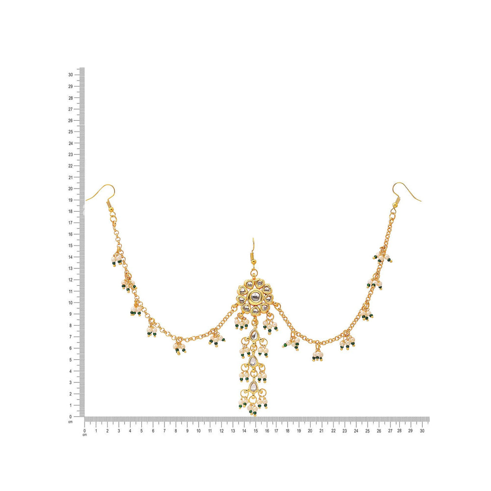 Ruby Raang Studio White Brass Gold Plated Kundan Hair Chain