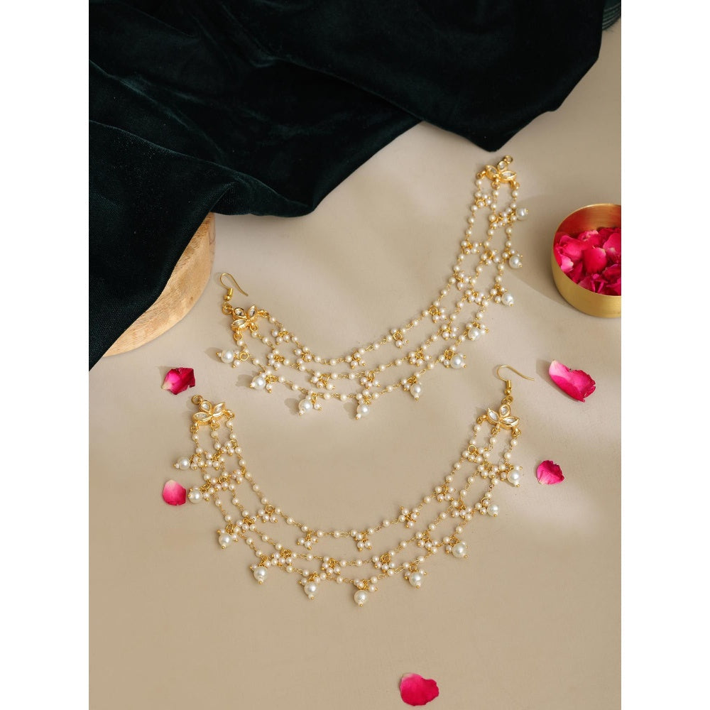 Ruby Raang Studio White Brass Gold Plated Pearl Pair Of Ear Chain