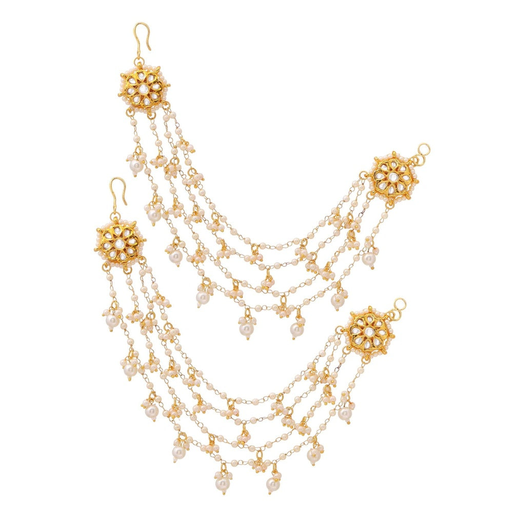Ruby Raang Studio White Brass Gold Plated Pearl Pair Of Ear Chain