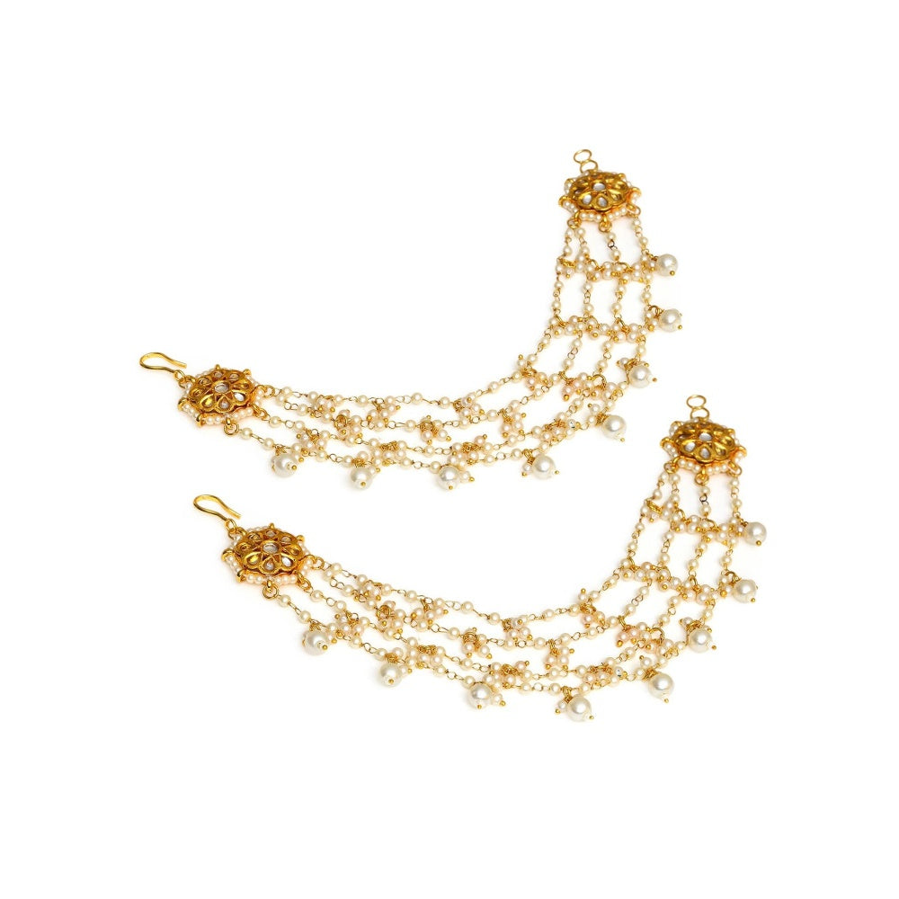 Ruby Raang Studio White Brass Gold Plated Pearl Pair Of Ear Chain
