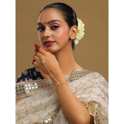 Ruby Raang Studio White Brass Gold Plated Kundan Hathphool