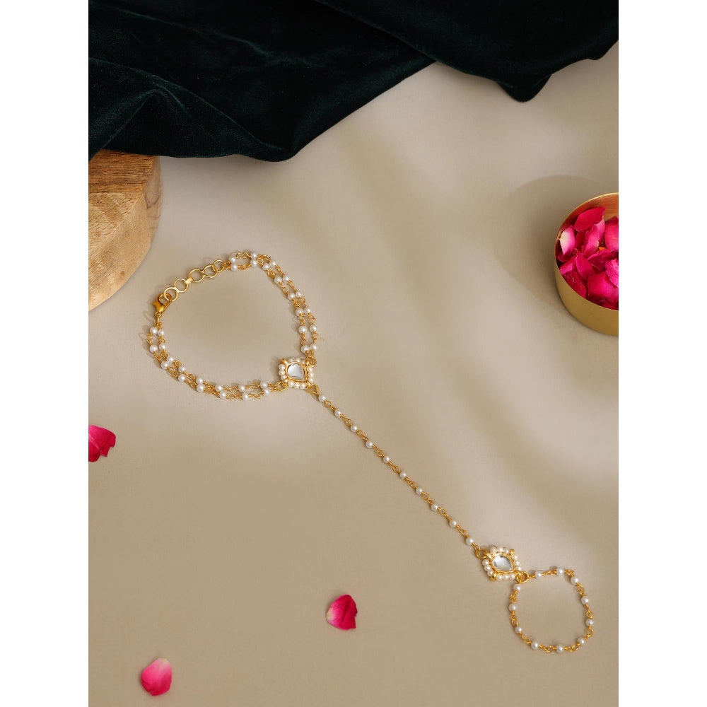 Ruby Raang Studio White Brass Gold Plated Kundan Hathphool