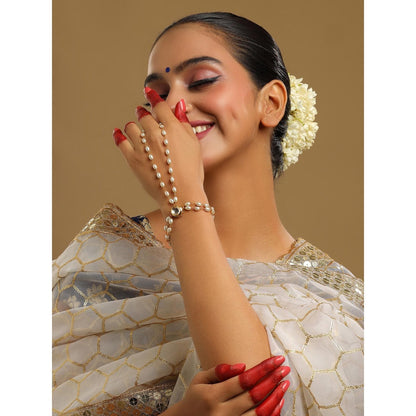 Ruby Raang Studio White Brass Gold Plated Kundan Hathphool