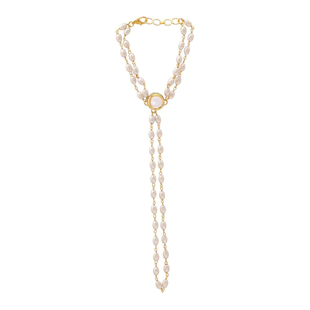 Ruby Raang Studio White Brass Gold Plated Kundan Hathphool