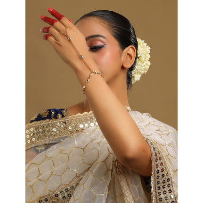 Ruby Raang Studio White Brass Gold Plated Kundan Hathphool