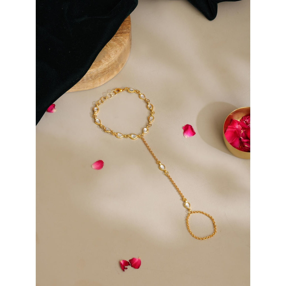 Ruby Raang Studio White Brass Gold Plated Kundan Hathphool