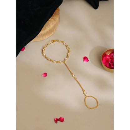 Ruby Raang Studio White Brass Gold Plated Kundan Hathphool