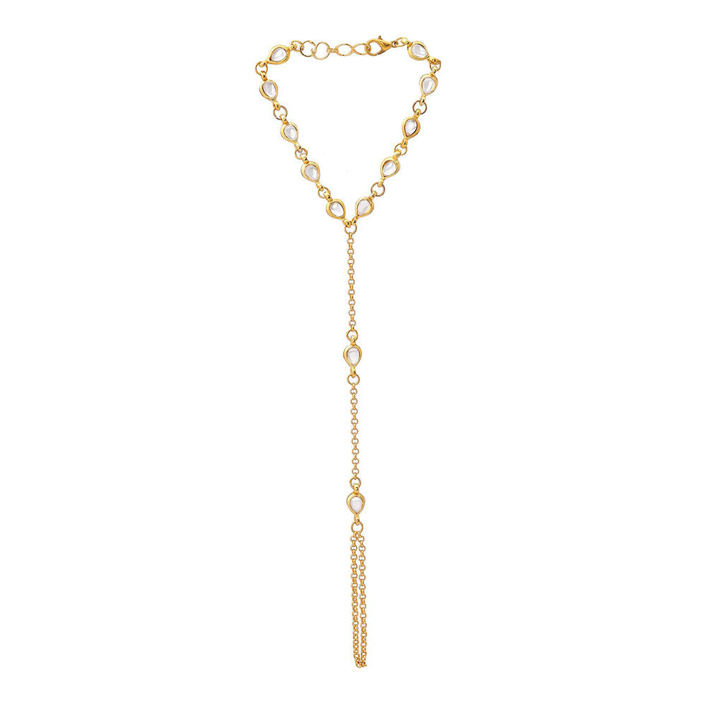 Ruby Raang Studio White Brass Gold Plated Kundan Hathphool