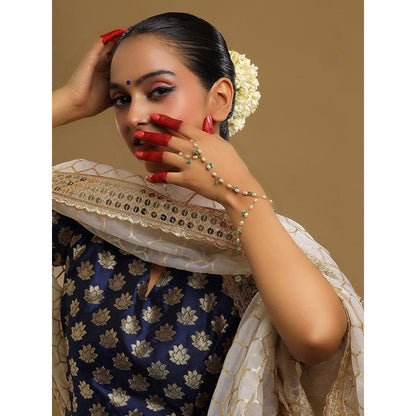 Ruby Raang Studio Blue Brass Gold Plated Kundan Hathphool