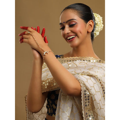 Ruby Raang Studio White Brass Gold Plated Kundan Hathphool