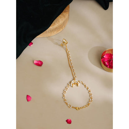 Ruby Raang Studio White Brass Gold Plated Kundan Hathphool