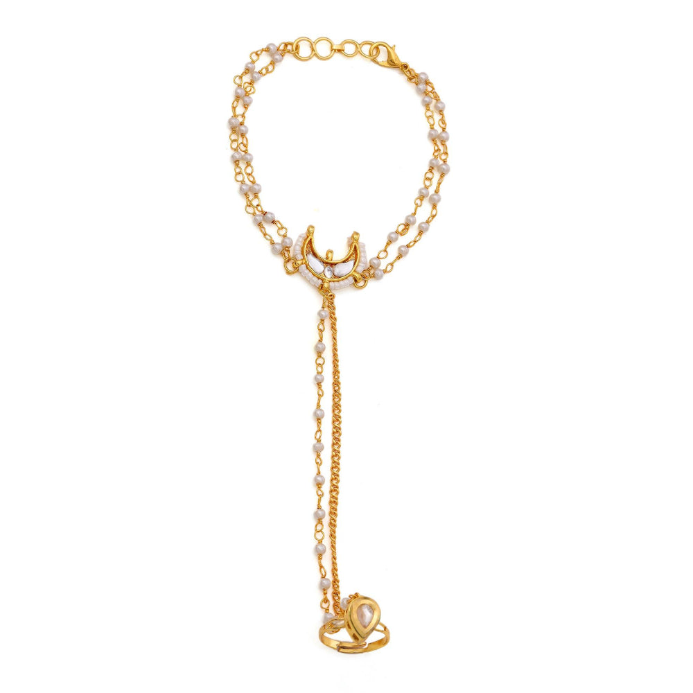 Ruby Raang Studio White Brass Gold Plated Kundan Hathphool