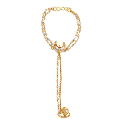 Ruby Raang Studio White Brass Gold Plated Kundan Hathphool