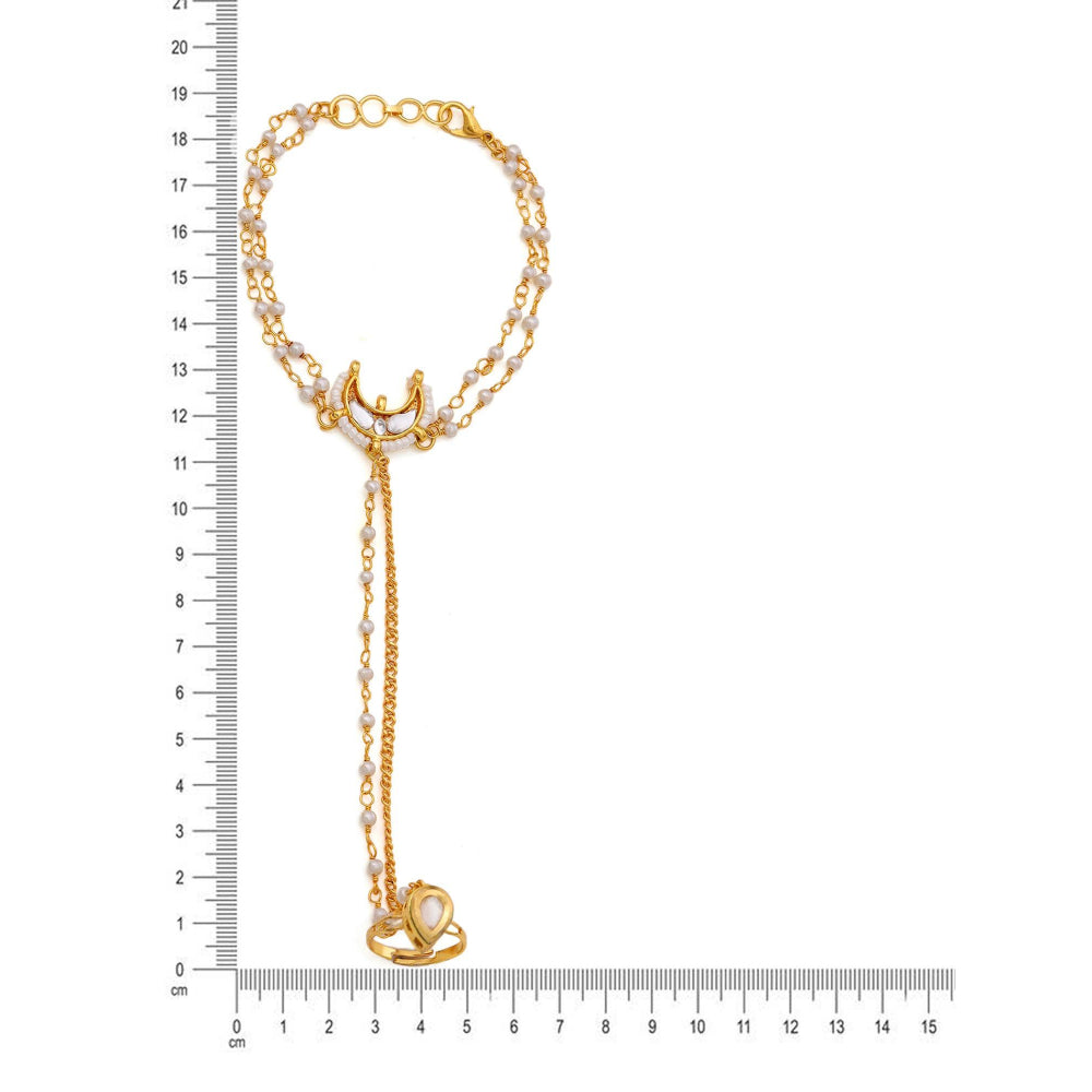 Ruby Raang Studio White Brass Gold Plated Kundan Hathphool