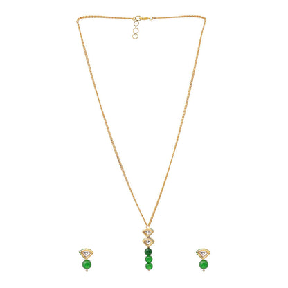Ruby Raang Studio Green Brass Gold Plated Kundan Necklace with Pair Of Earrings