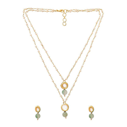 Ruby Raang Studio Green Brass Gold Plated Kundan Necklace with Pair Of Earrings