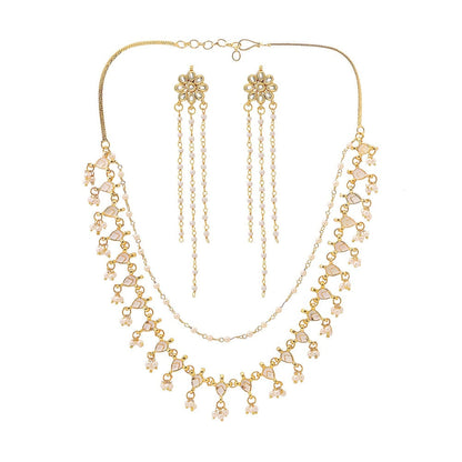 Ruby Raang Studio White Brass Gold Plated Kundan Necklace with Pair Of Earrings