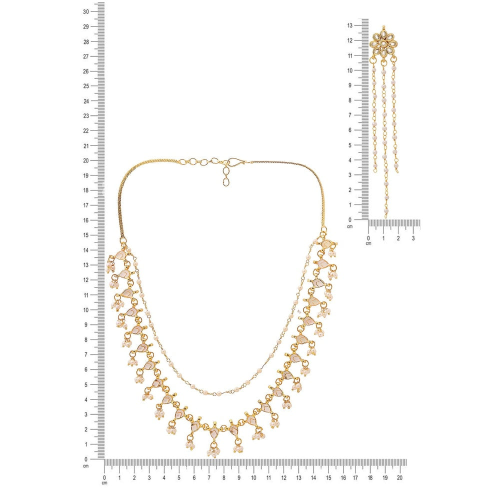 Ruby Raang Studio White Brass Gold Plated Kundan Necklace with Pair Of Earrings