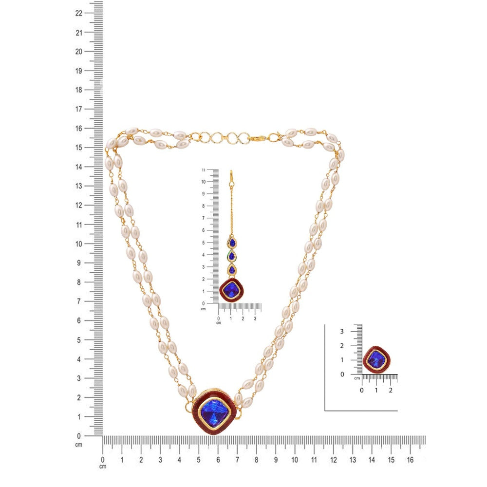 Ruby Raang Studio Blue Brass Gold Plated Kundan Necklace with Pair Of Earrings