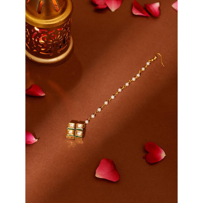 Ruby Raang Studio White Brass Gold Plated Kundan Maang Tikka