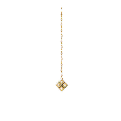 Ruby Raang Studio White Brass Gold Plated Kundan Maang Tikka