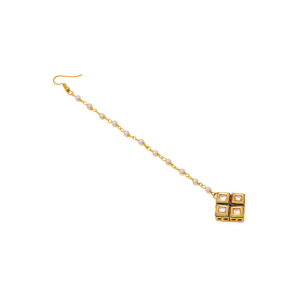 Ruby Raang Studio White Brass Gold Plated Kundan Maang Tikka