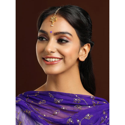 Ruby Raang Studio White Brass Gold Plated Kundan Maang Tikka