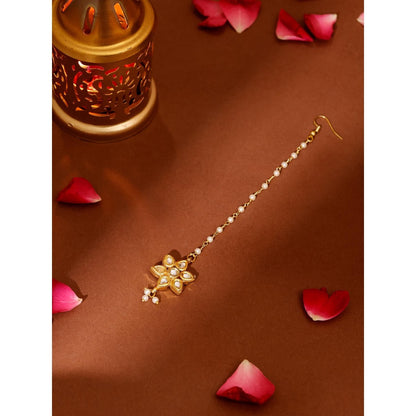 Ruby Raang Studio White Brass Gold Plated Kundan Maang Tikka