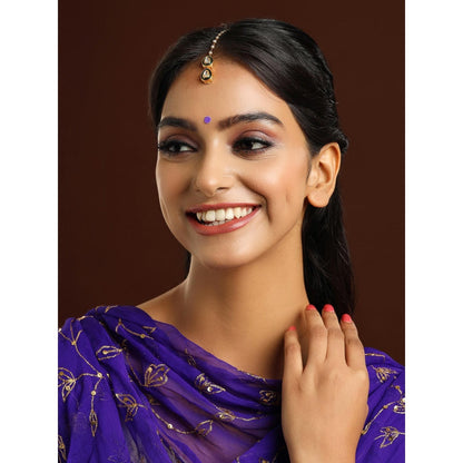 Ruby Raang Studio Green Brass Gold Plated Kundan Maang Tikka