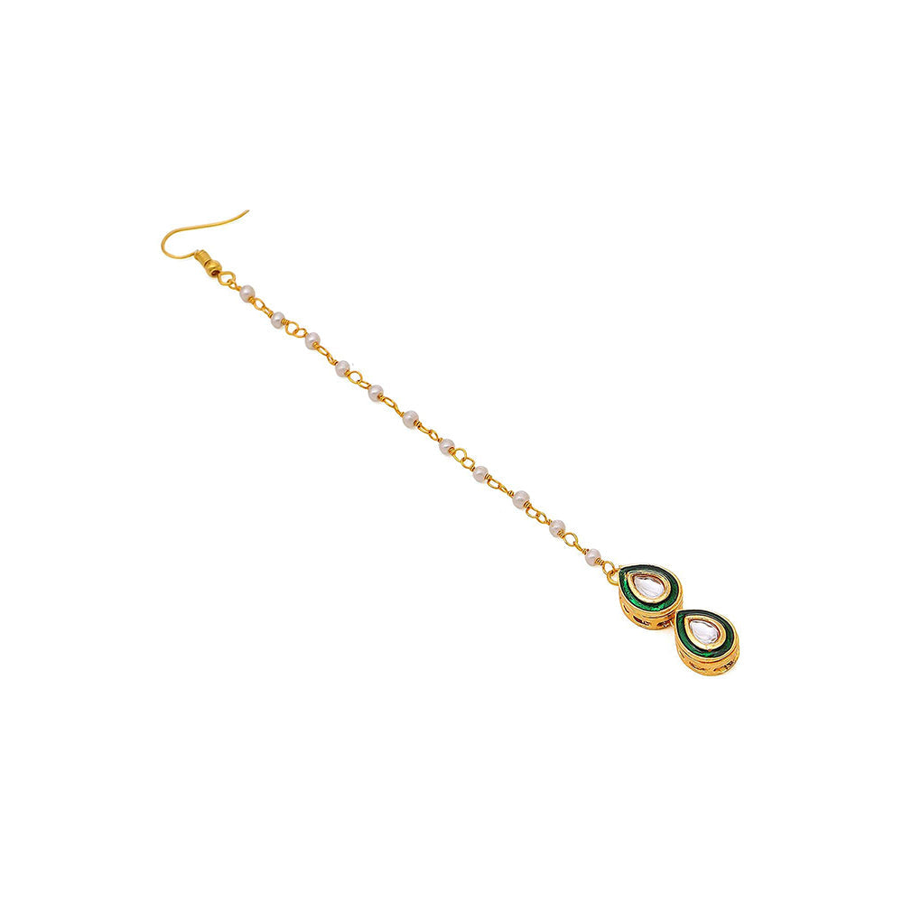 Ruby Raang Studio Green Brass Gold Plated Kundan Maang Tikka