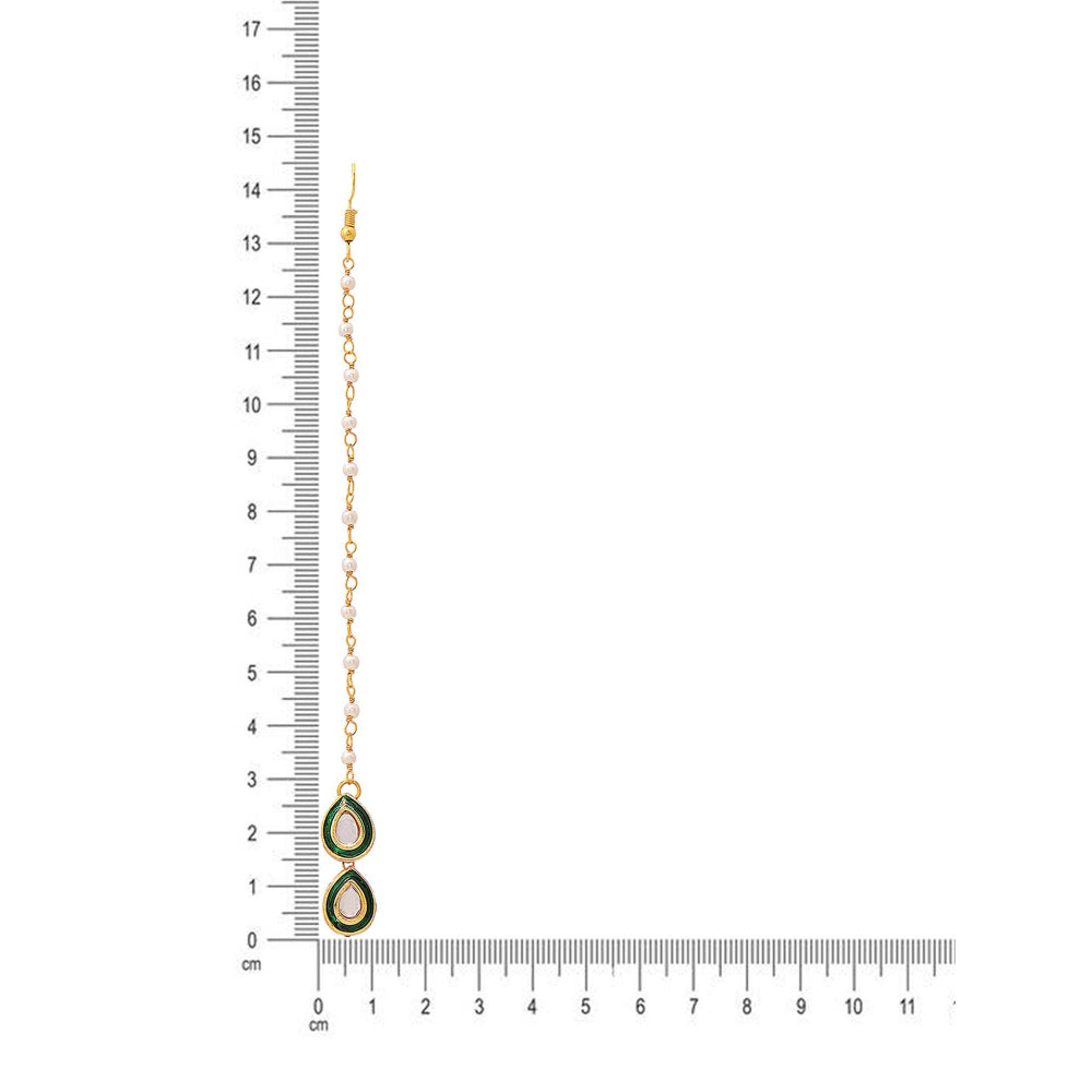 Ruby Raang Studio Green Brass Gold Plated Kundan Maang Tikka